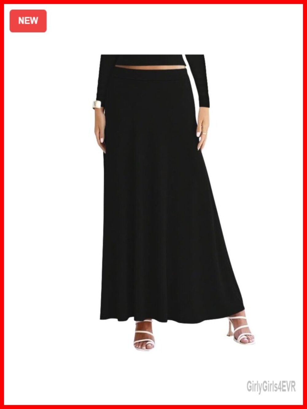 Maxi Skirt for Women Elastic Waist A-Line Flare Long Nylon Spandex Blend